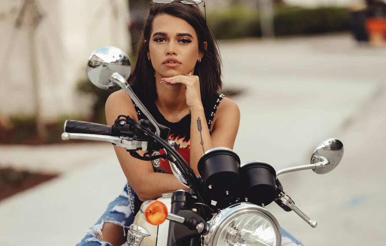 Photo wallpaper girl, portrait, motorcycle