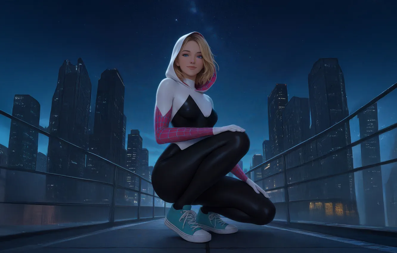 Photo wallpaper girl, Spider, hooded