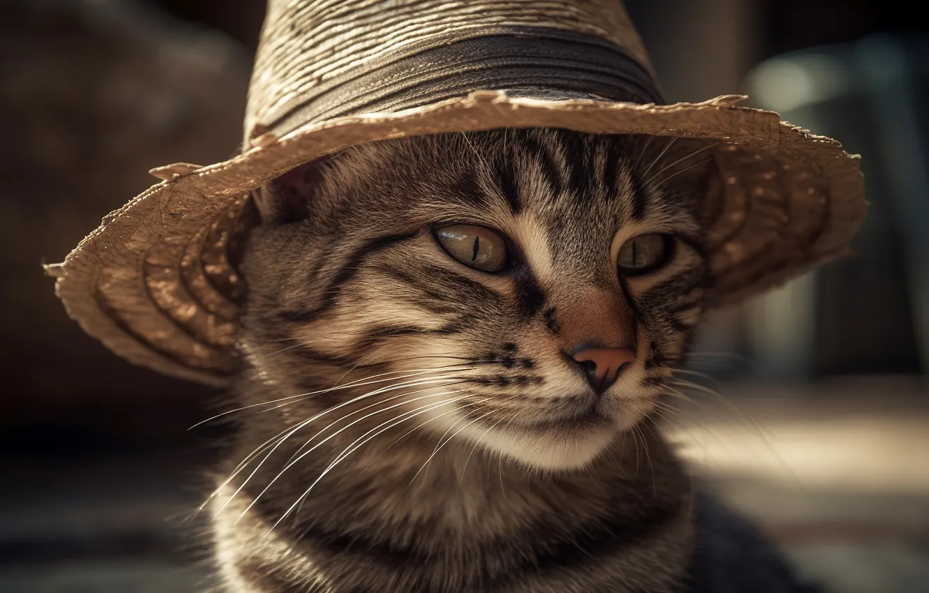 Photo wallpaper cat, summer, cat, look, light, pose, grey, portrait