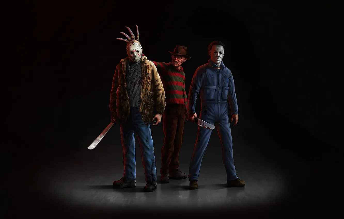 Photo wallpaper background, minimalism, horror, horror, Jason Voorhees, Freddy Krueger, art, characters