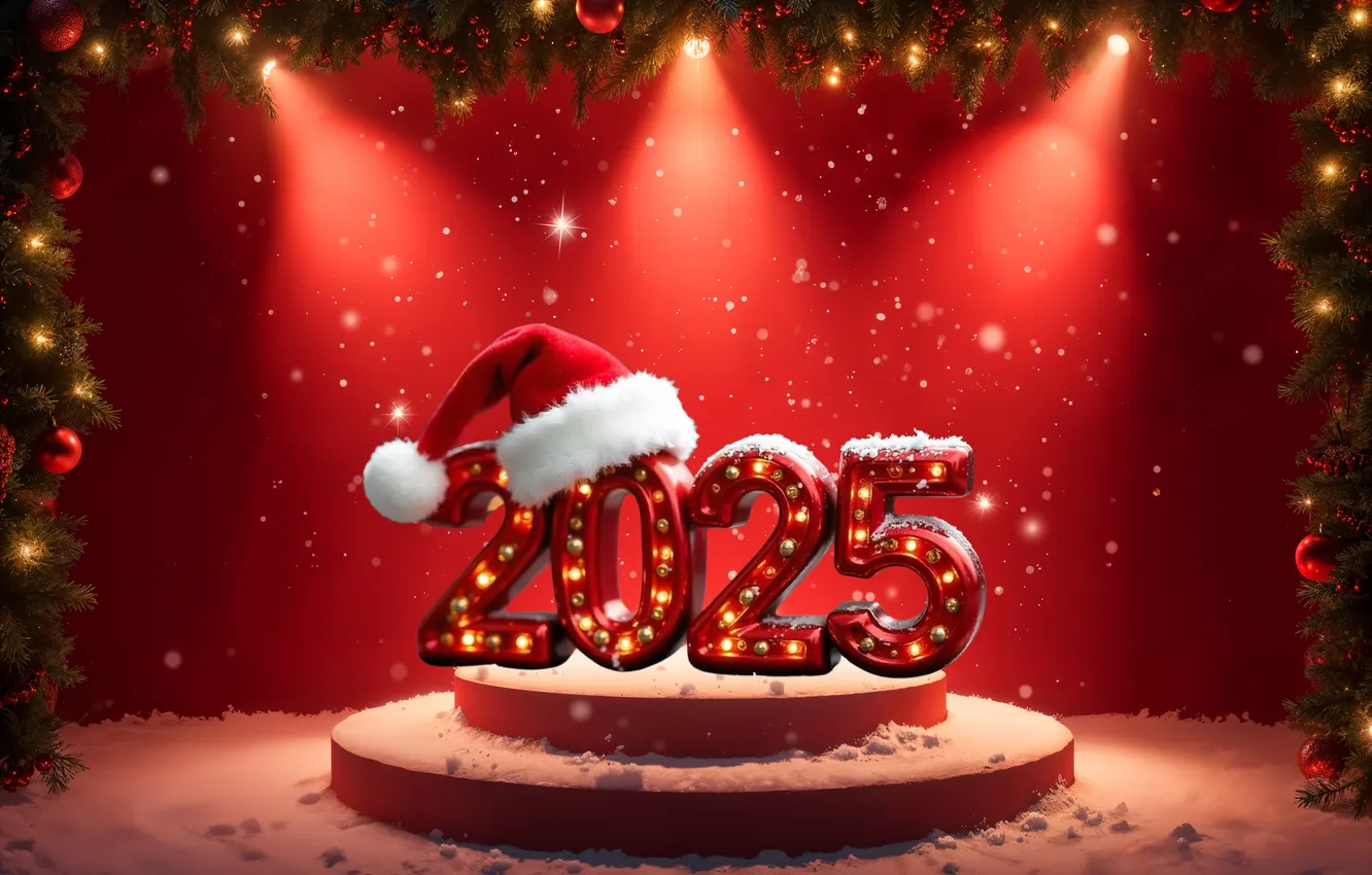 Photo wallpaper snow, decoration, figures, New year, red, new year, winter, snow