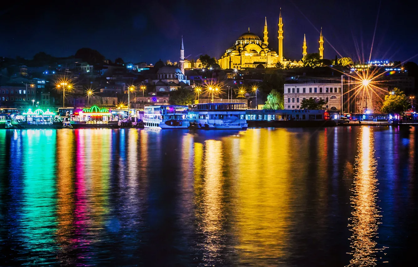 Photo wallpaper night, mosque, Istanbul, Turkey, night, Istanbul, Mosque, Suleymaniye