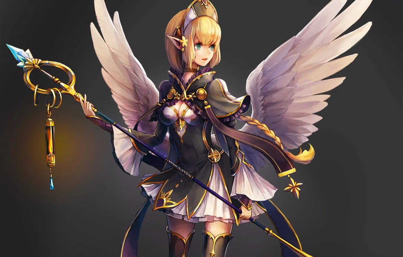Photo wallpaper girl, wings, anime, art, rod, aka tonbo, lovetow