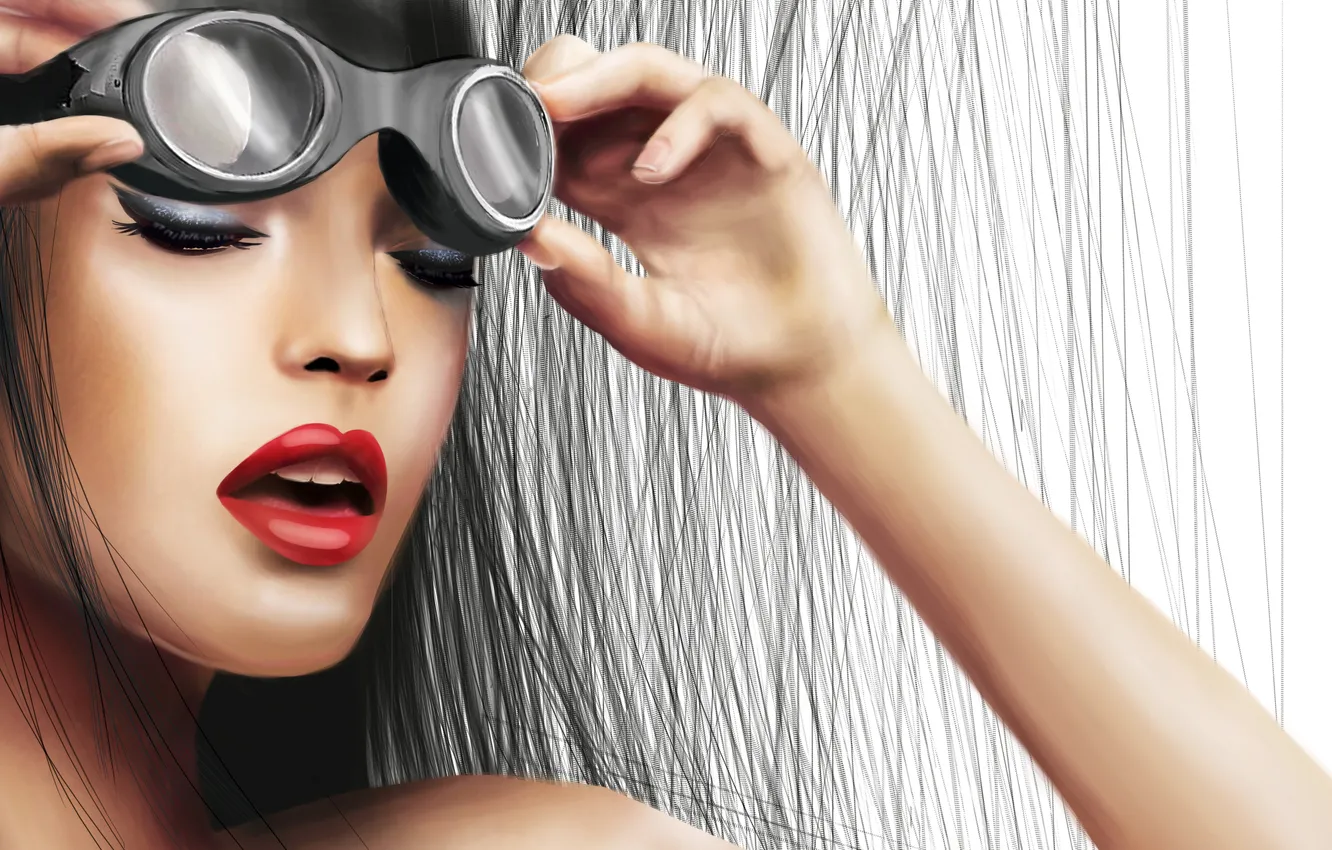 Photo wallpaper girl, arrows, hair, hands, makeup, lipstick, art, glasses