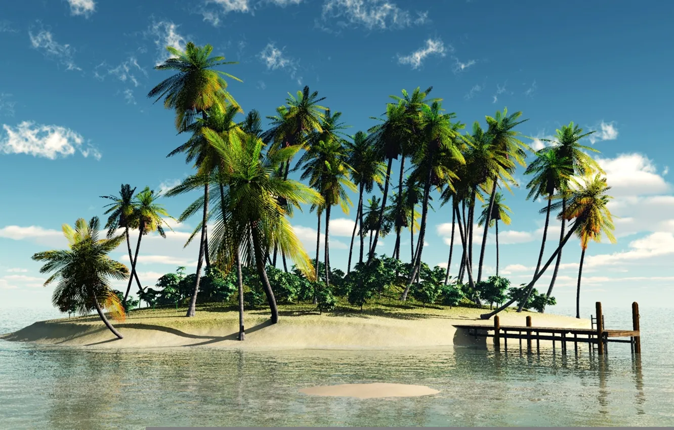Photo wallpaper palm trees, island, pier, fantastic isle