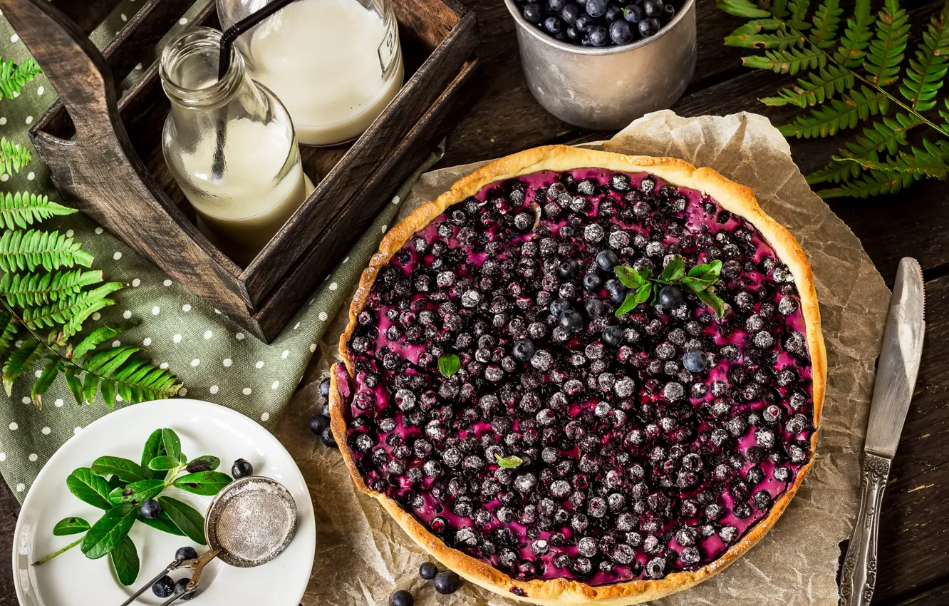 Photo wallpaper berries, blueberries, pie, mint