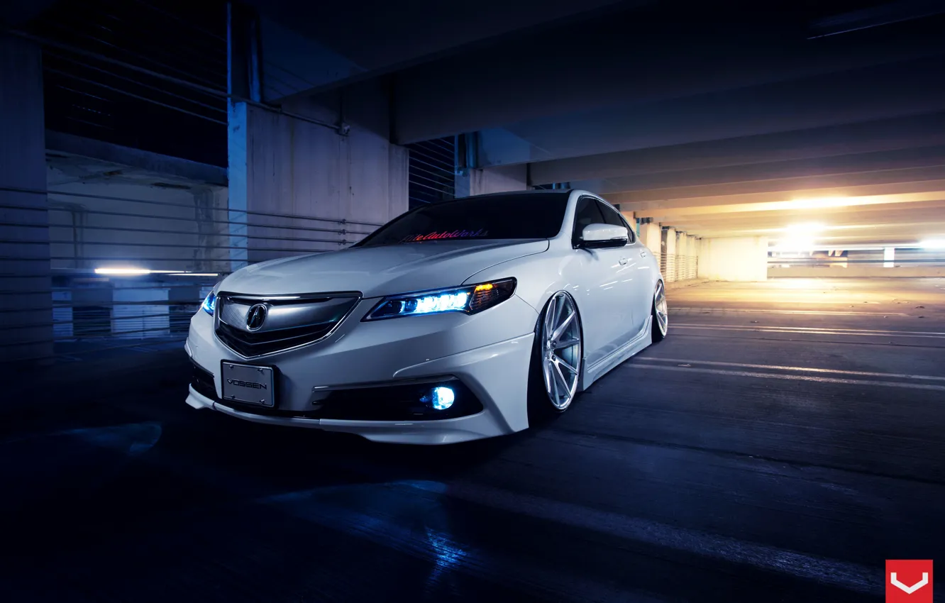 Photo wallpaper Car, Front, White, Tuning, Acura, Vossen, Wheels, TLX