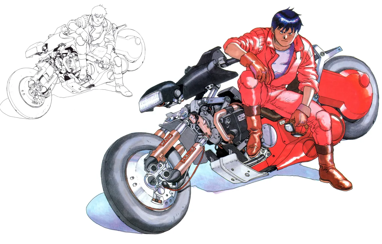 Photo wallpaper figure, bike, manga, cyberpunk, Akira, Tatsuo