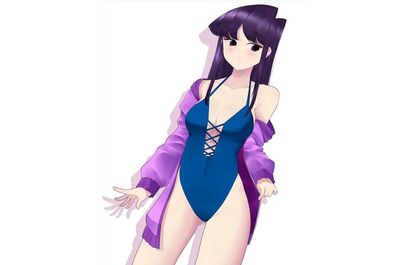 Photo wallpaper girl, sexy, cleavage, long hair, boobs, anime, beautiful, purple eyes