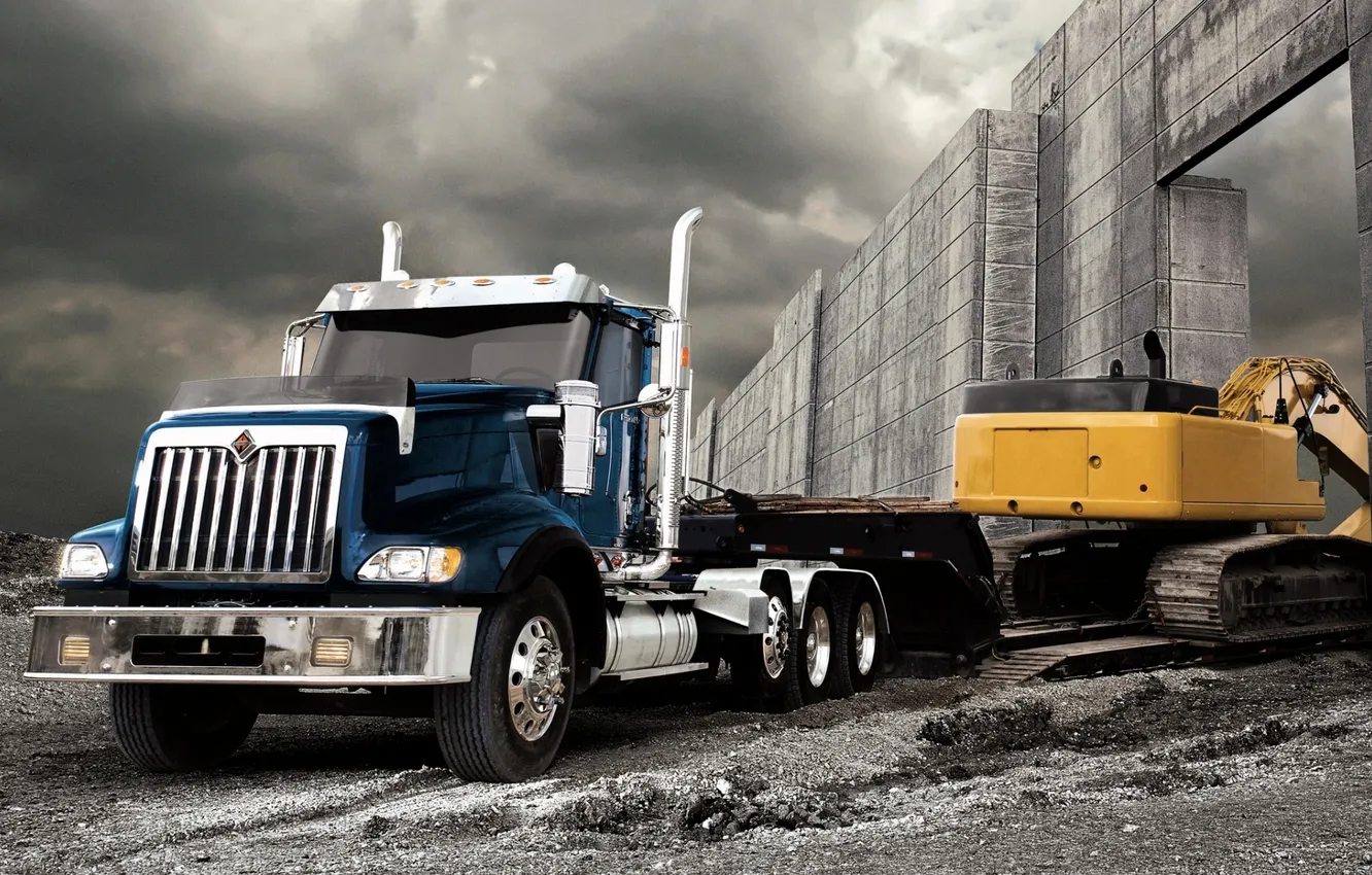 Photo wallpaper the sky, wall, truck, excavator, International, the front, tractor, PayStar
