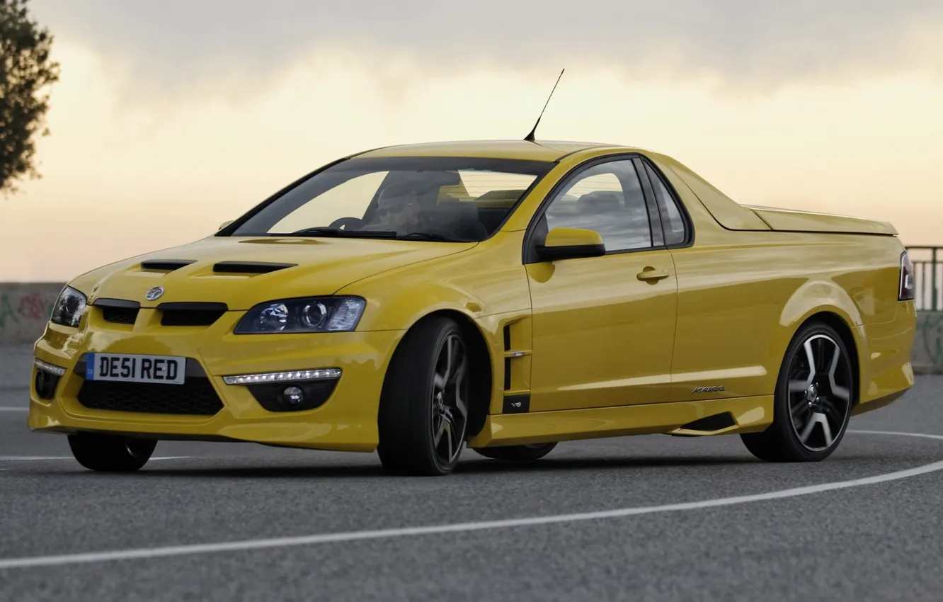 Photo wallpaper the sky, yellow, Skid, drift, pickup, Vauxhall, VXR8, Vauxhall