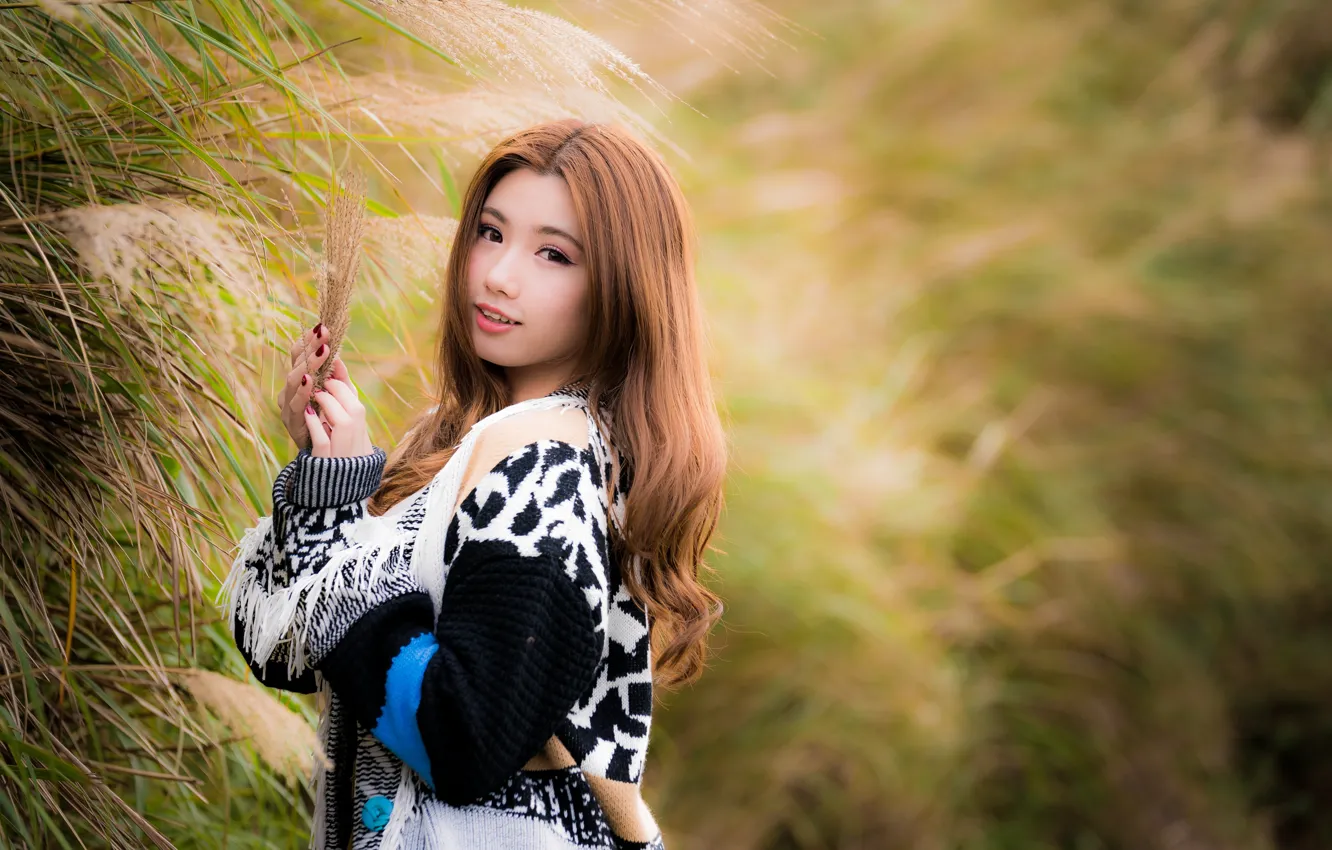 Photo wallpaper look, girl, hair, Asian, cutie, bokeh