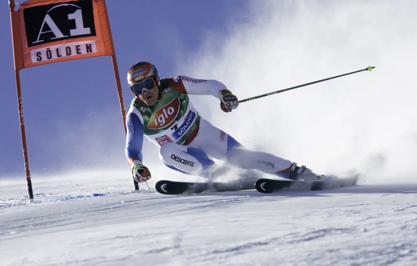 Photo wallpaper snow, track, Head, skiing, Leki, ski, Solden, Didier Cuche