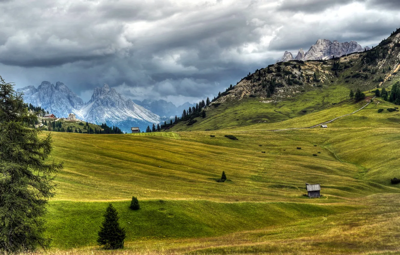 Photo wallpaper clouds, landscape, mountains, nature, photo, Alps, meadow, Italy