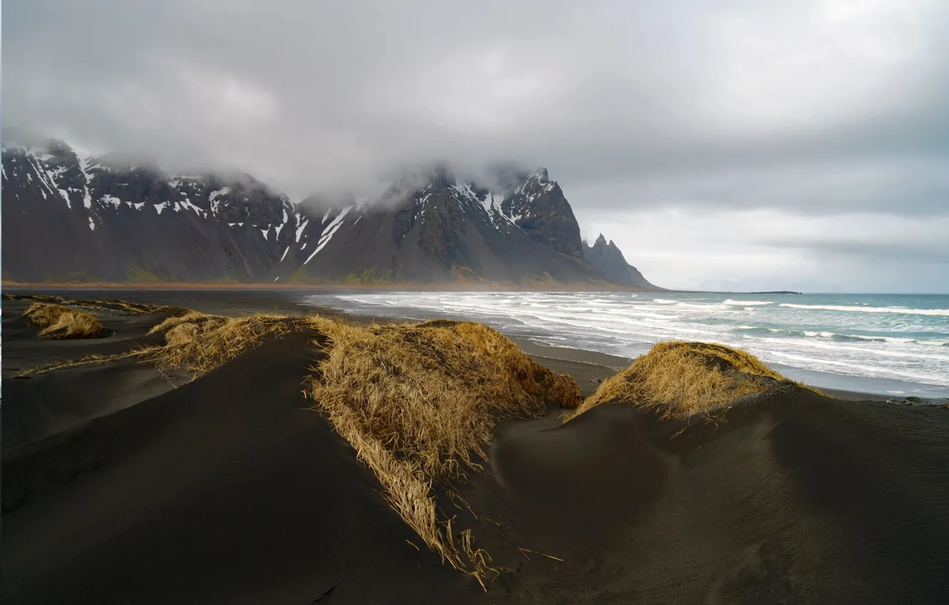 Photo wallpaper beach, mountains, the ocean, Iceland