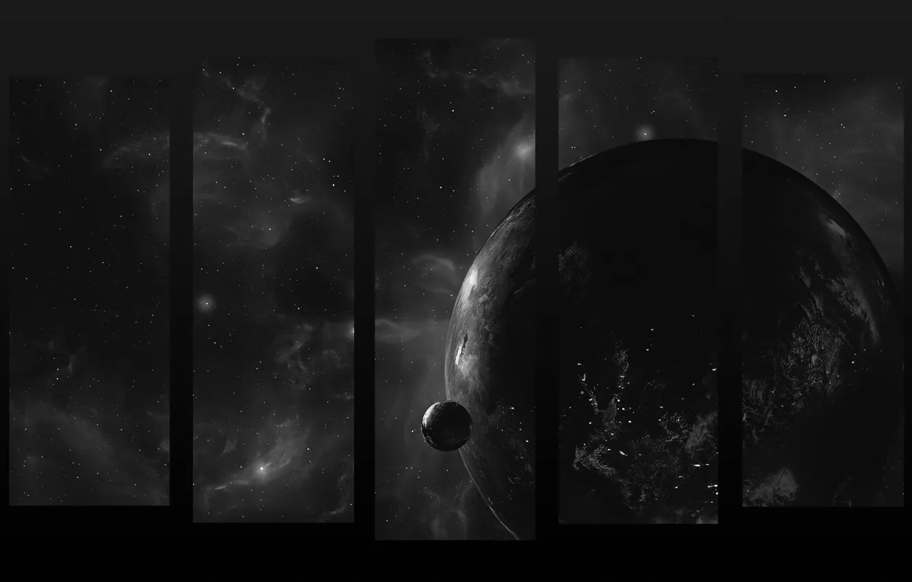 Photo wallpaper space, planet, black and white