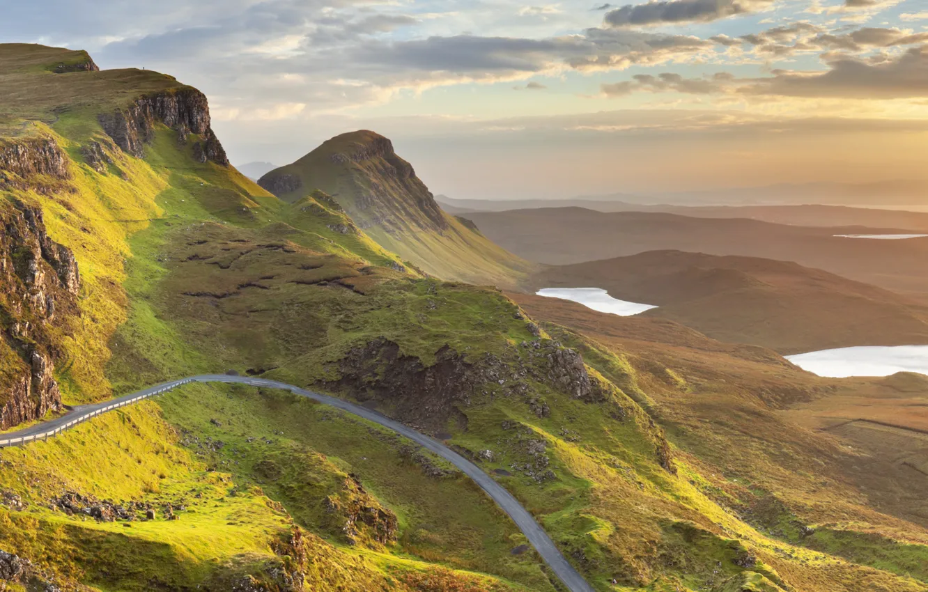 Photo wallpaper road, the sun, mountains, Windows 10