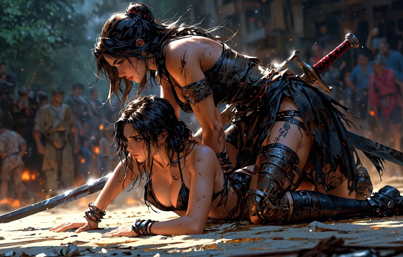 Photo wallpaper girl, people, the battle, arena, the audience