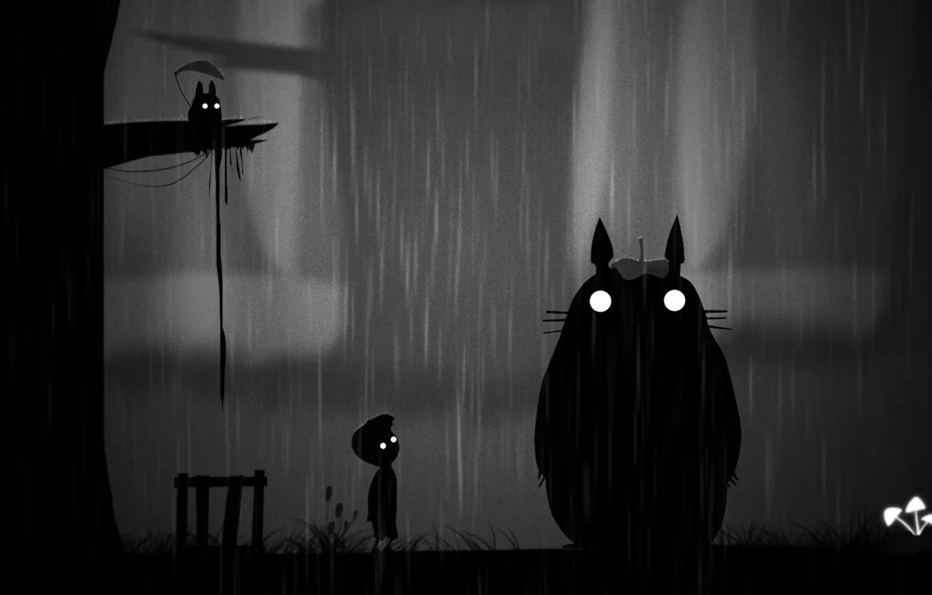 Photo wallpaper night, rain, art, Totoro, Limbo. boy