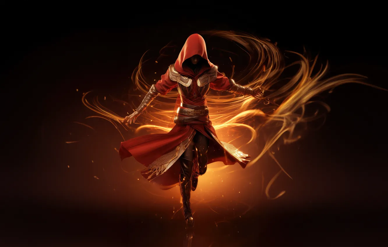 Photo wallpaper the dark background, flame, dance, flame, dance, digital art, fantasy art, digital art