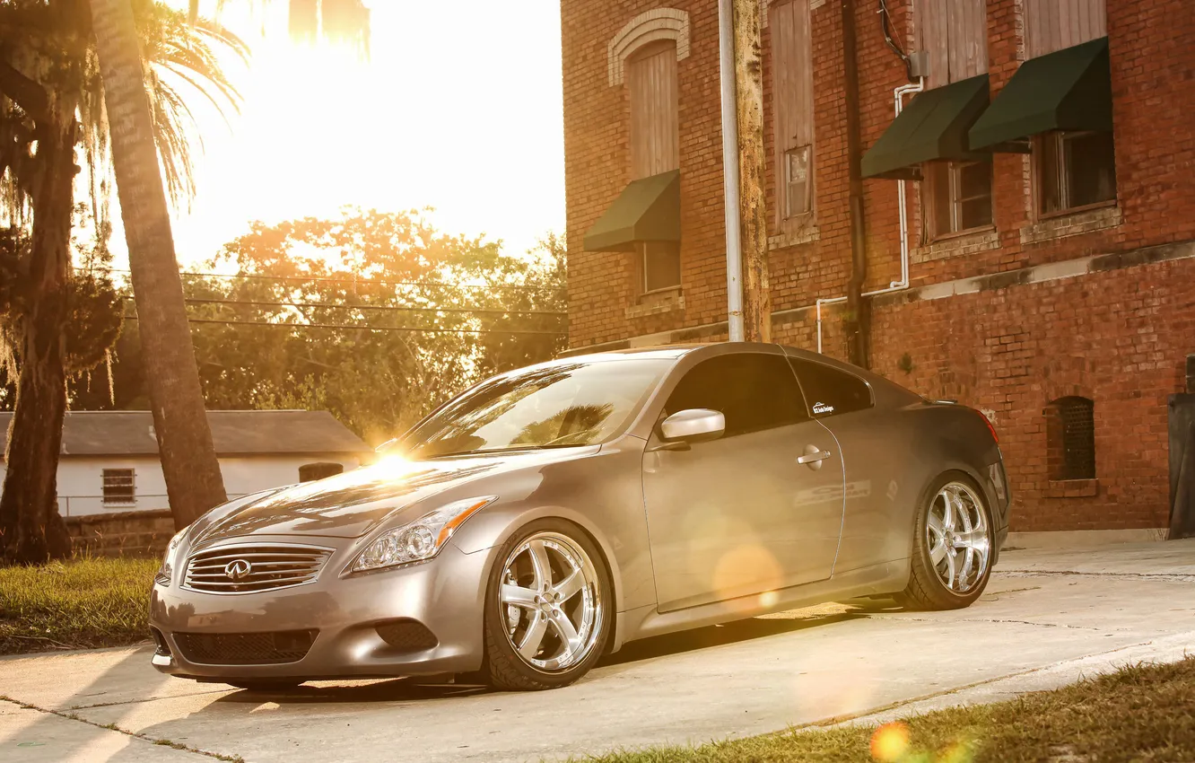 Photo wallpaper the sun, glare, silver, Infiniti, infiniti, the front part, silvery, G37