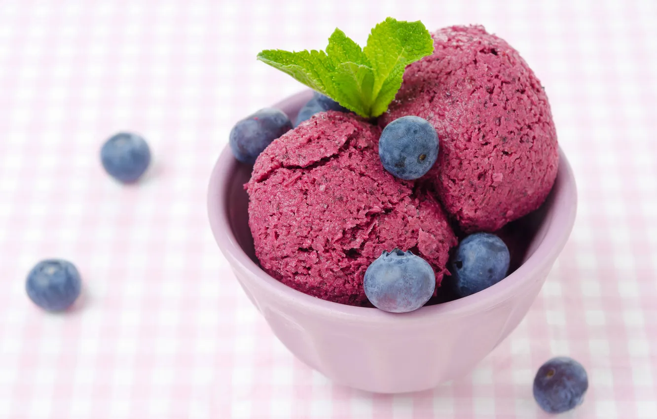 Photo wallpaper berries, blueberries, ice cream, sweets, dessert, ramekin, blueberry