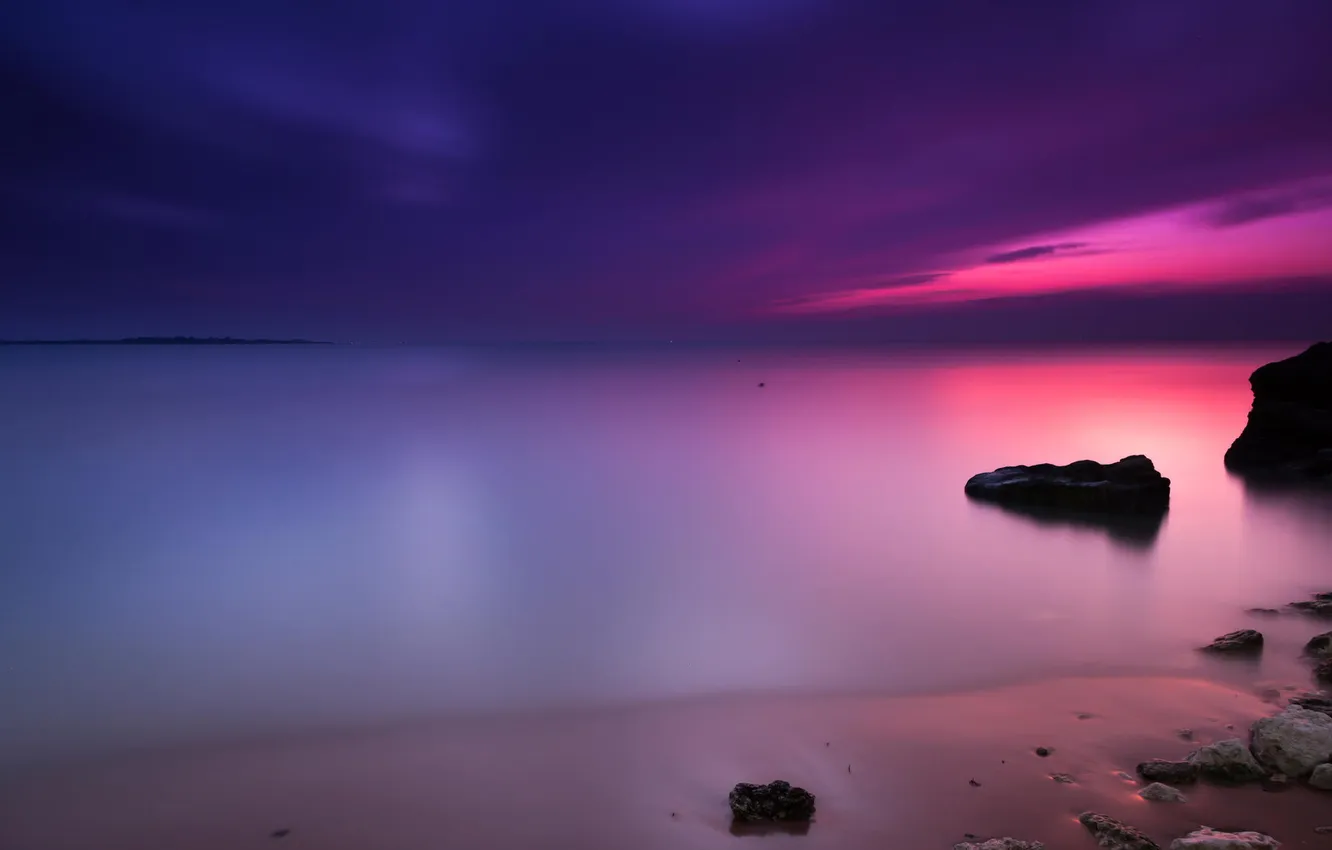 Photo wallpaper beach, the ocean, dawn, shore, twilight