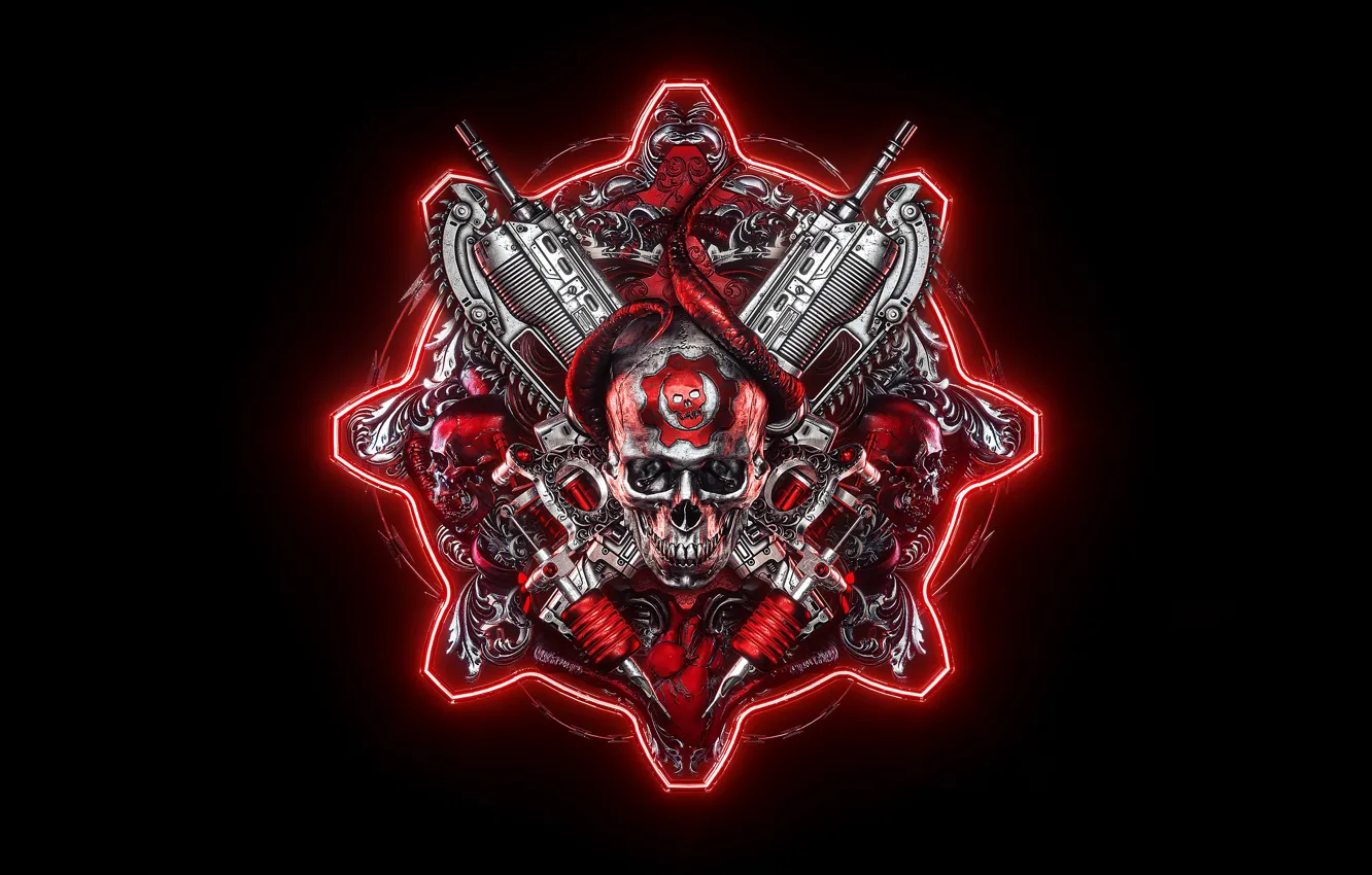 Photo wallpaper skull, logo, logo, logo, Gears of War, shooter, Video game