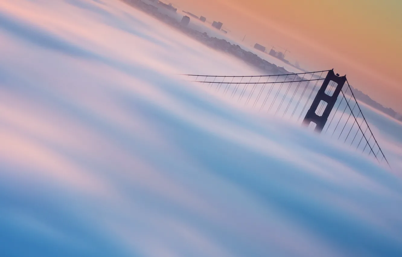 Photo wallpaper fog, cityscape, golden gate bridge