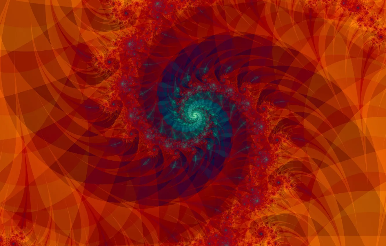 Photo wallpaper orange, red, abstraction, pattern, spiral, fractal, ornament, center