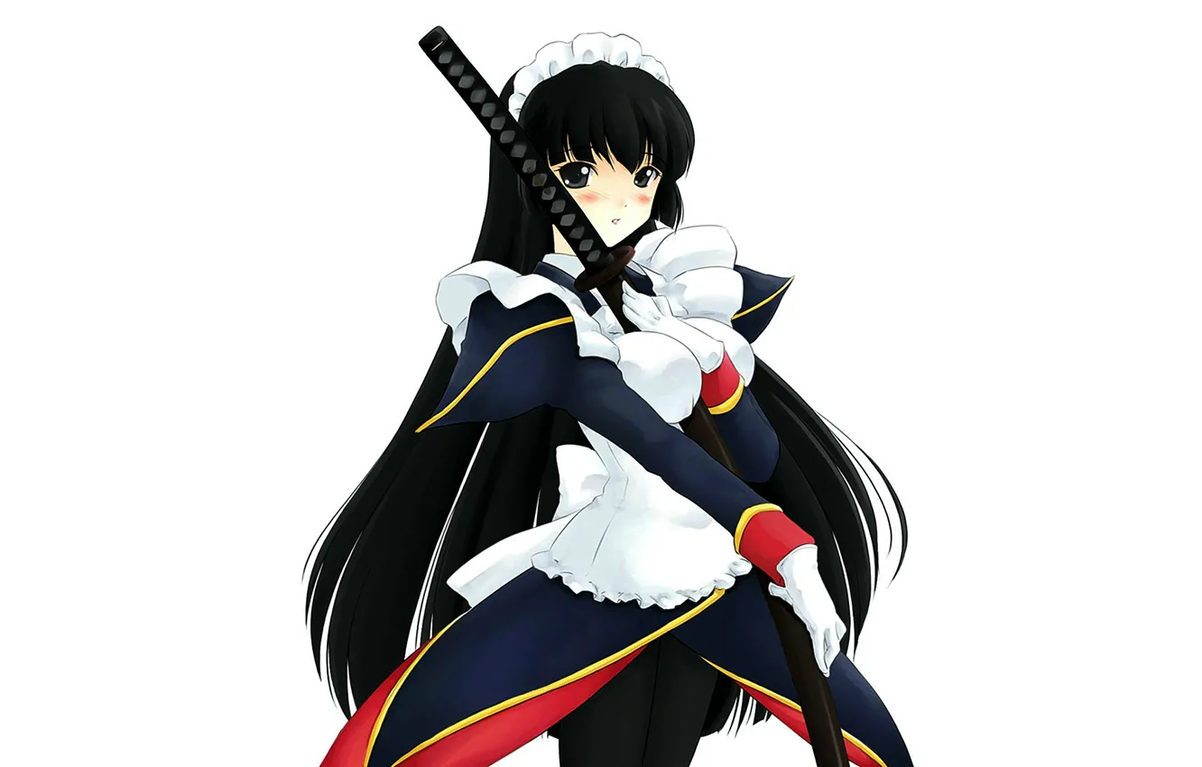 Photo wallpaper katana, white background, The maid, long hair, uniform