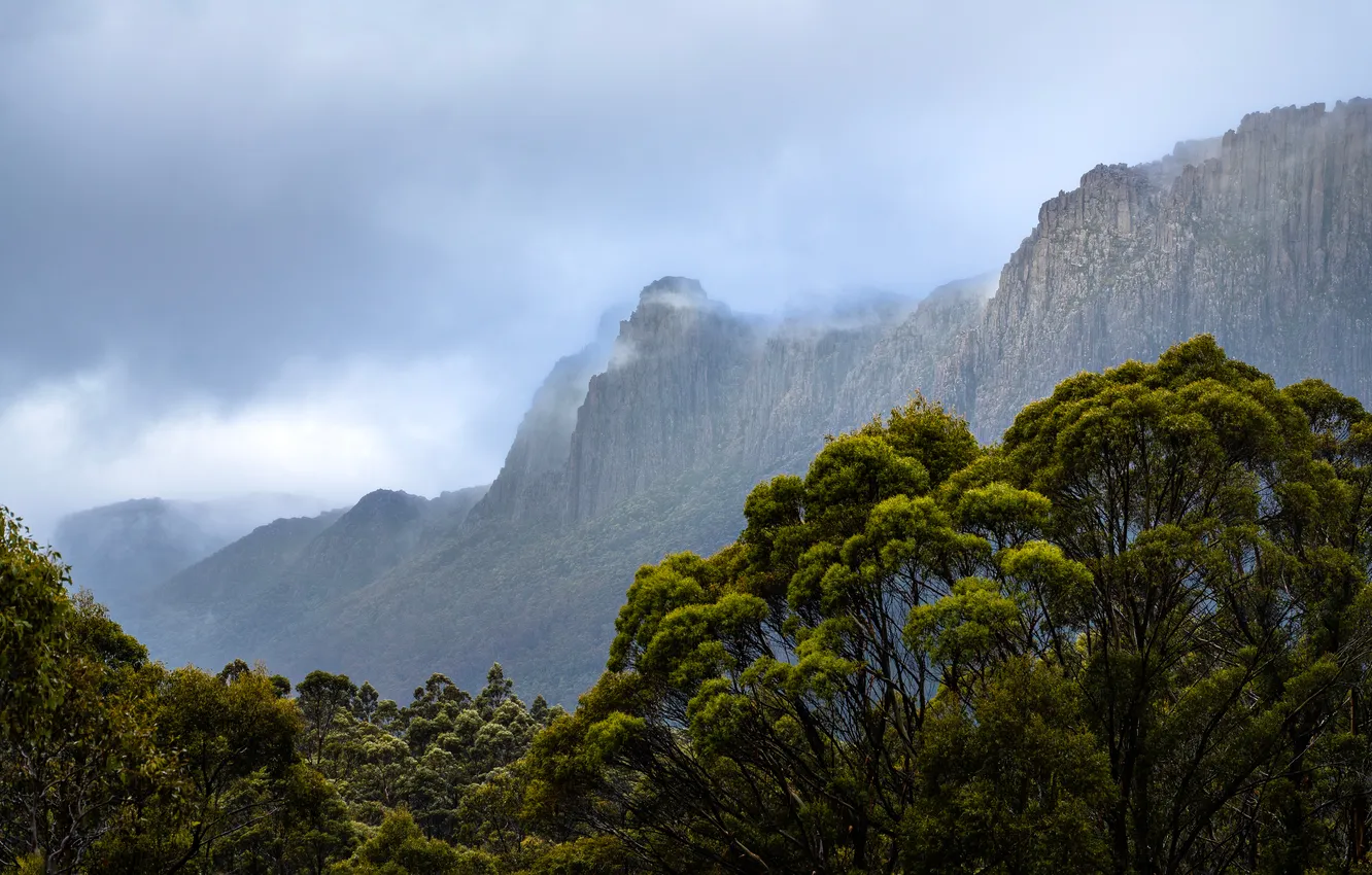 Photo wallpaper clouds, mountains, Tasmania