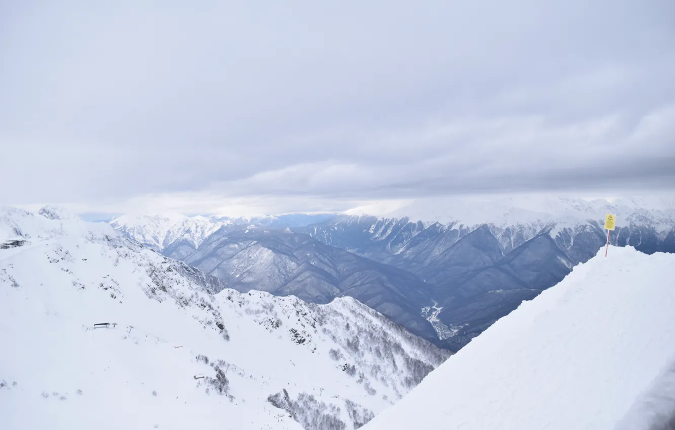Photo wallpaper winter, snow, mountains, The Caucasus, Sochi, Adler, Rose Peak