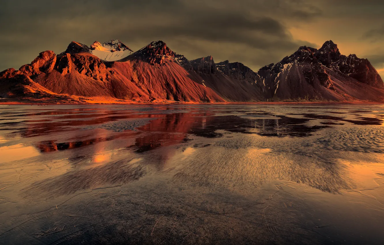 Photo wallpaper the sky, landscape, mountains, pond