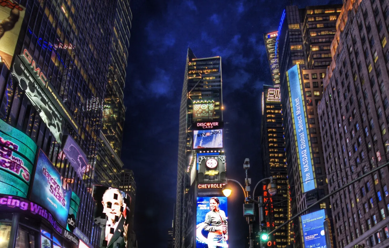 Photo wallpaper night, lights, advertising