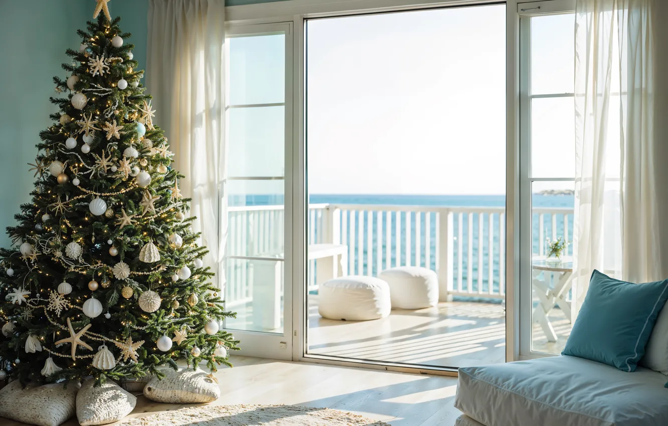 Photo wallpaper decoration, room, gift, tree, new year, interior, Christmas, Christmas