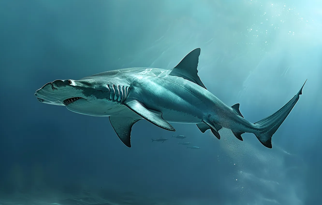 Photo wallpaper predator, shark, underwater world, digital art, AI art, The Art of Artificial Intelligence, neural network