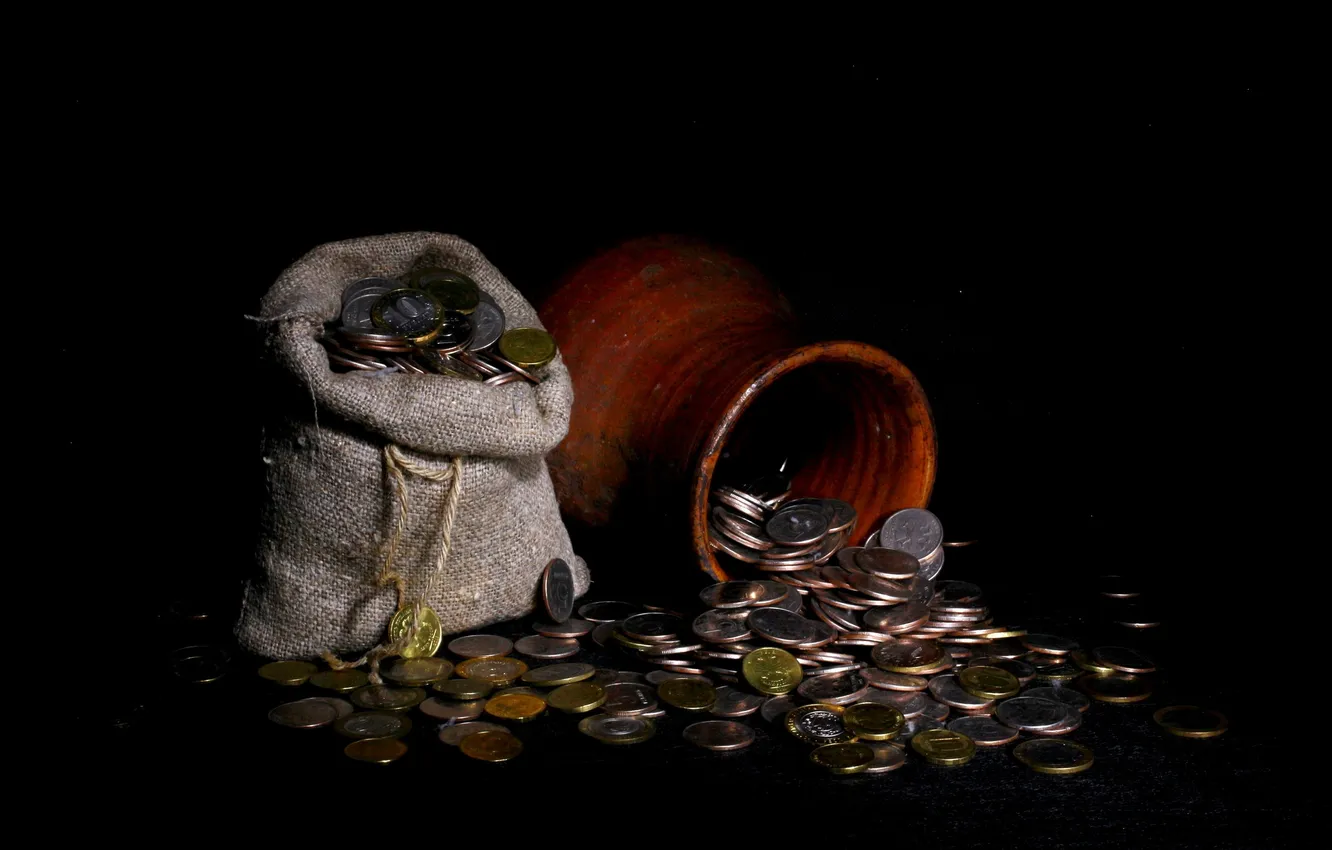 Photo wallpaper money, coins, composition