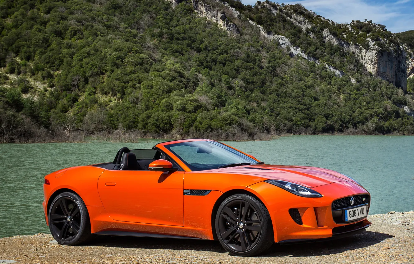 Photo wallpaper car, Jaguar, wallpapers, orange, F-Type, V8 S