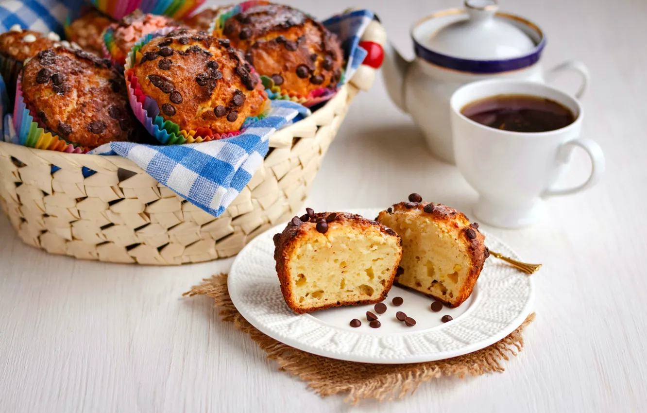 Photo wallpaper tea, cakes, cupcakes