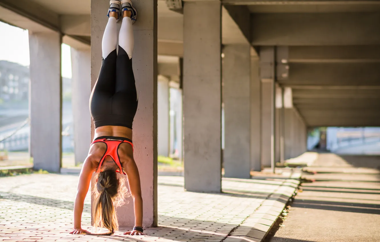 Photo wallpaper girl, bridge, fitness