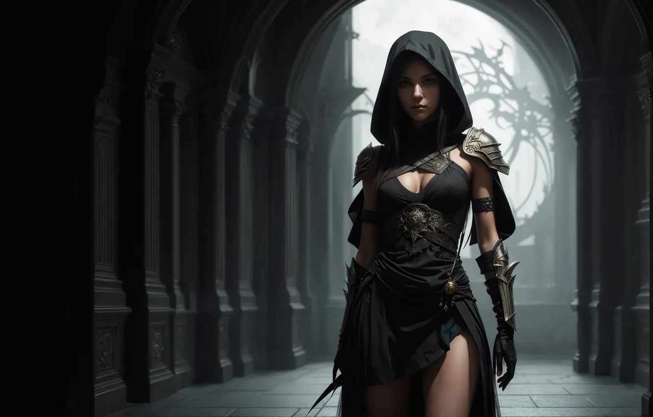 Photo wallpaper girl, fantasy, art, Ominous, digital art, fantasy art, hood, Mystic