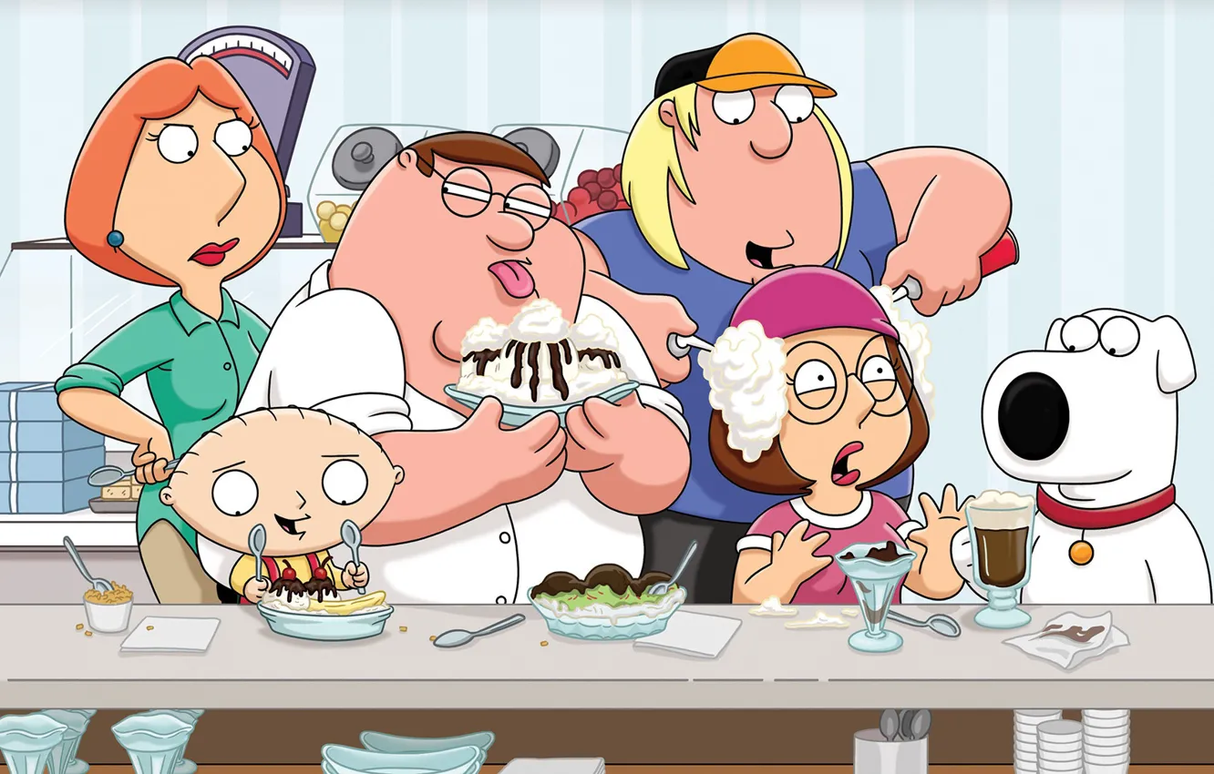 Photo wallpaper Sweets, Family guy, Stewie, Food, Chris, Megatron, Family Guy, Cartoon