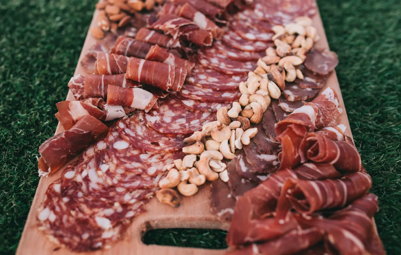 Photo wallpaper sausage, nuts, cutting, cuts