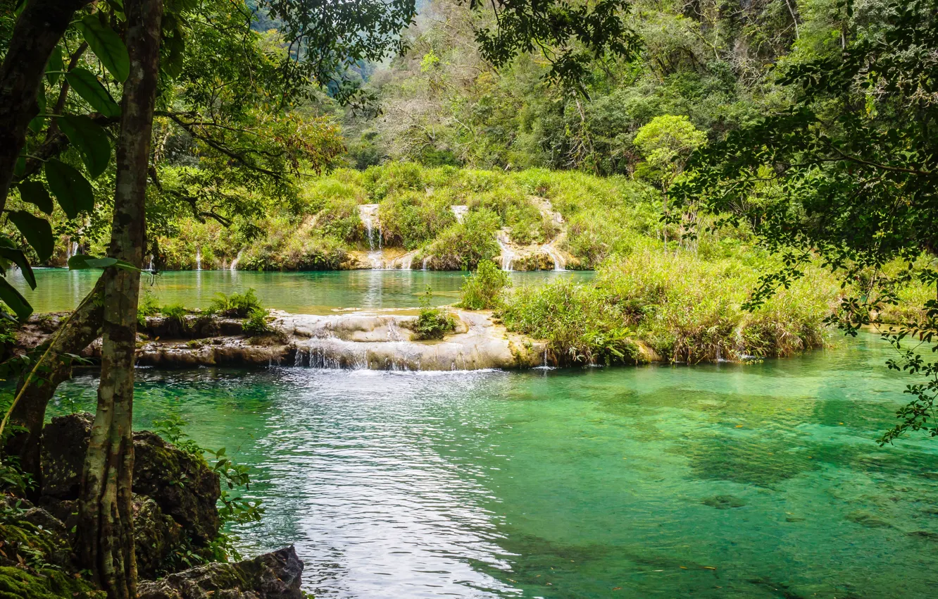 Photo wallpaper forest, water, nature, river, waterfall, Guatemala, Latin America