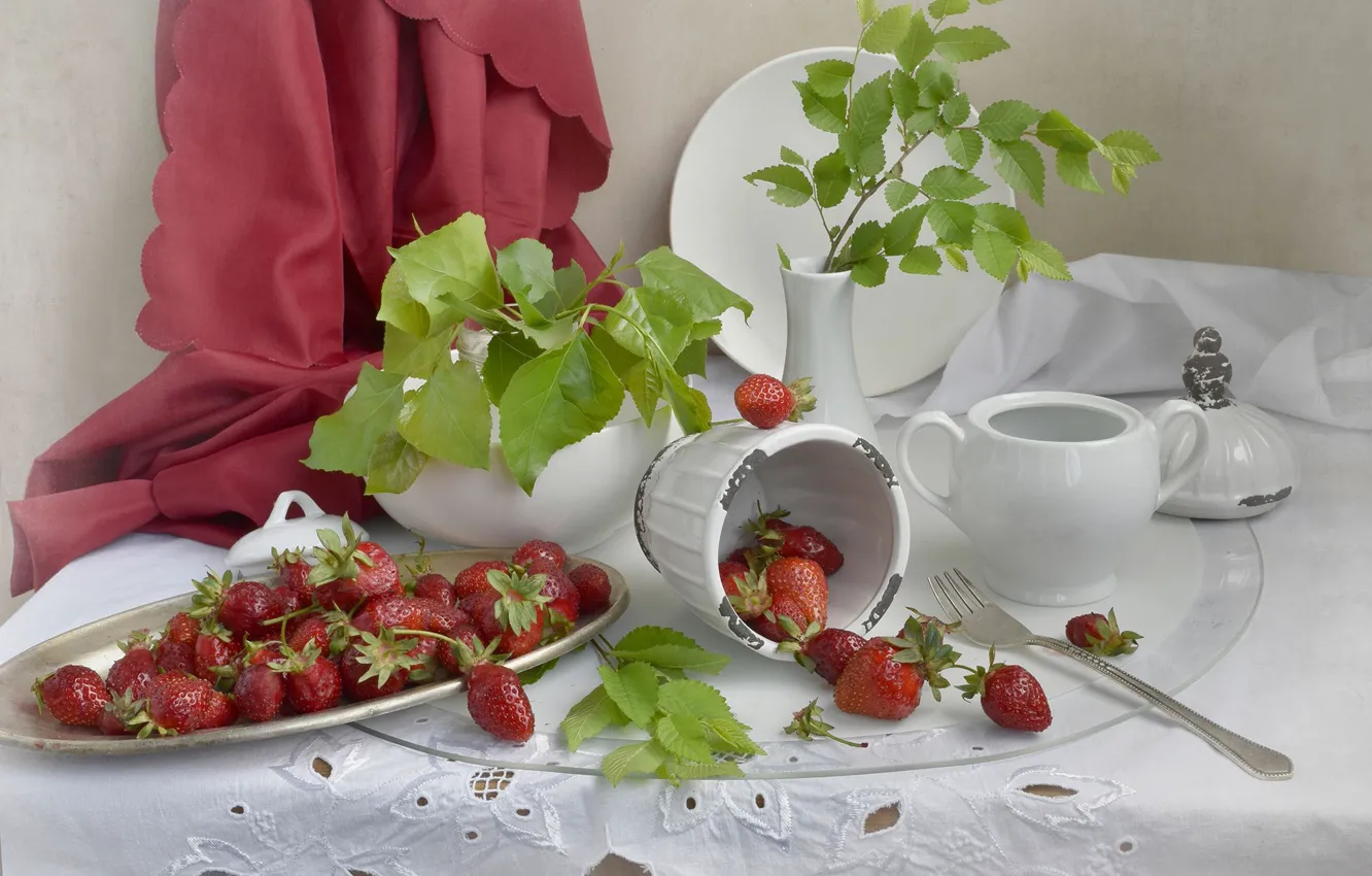 Photo wallpaper berries, table, strawberry, still life