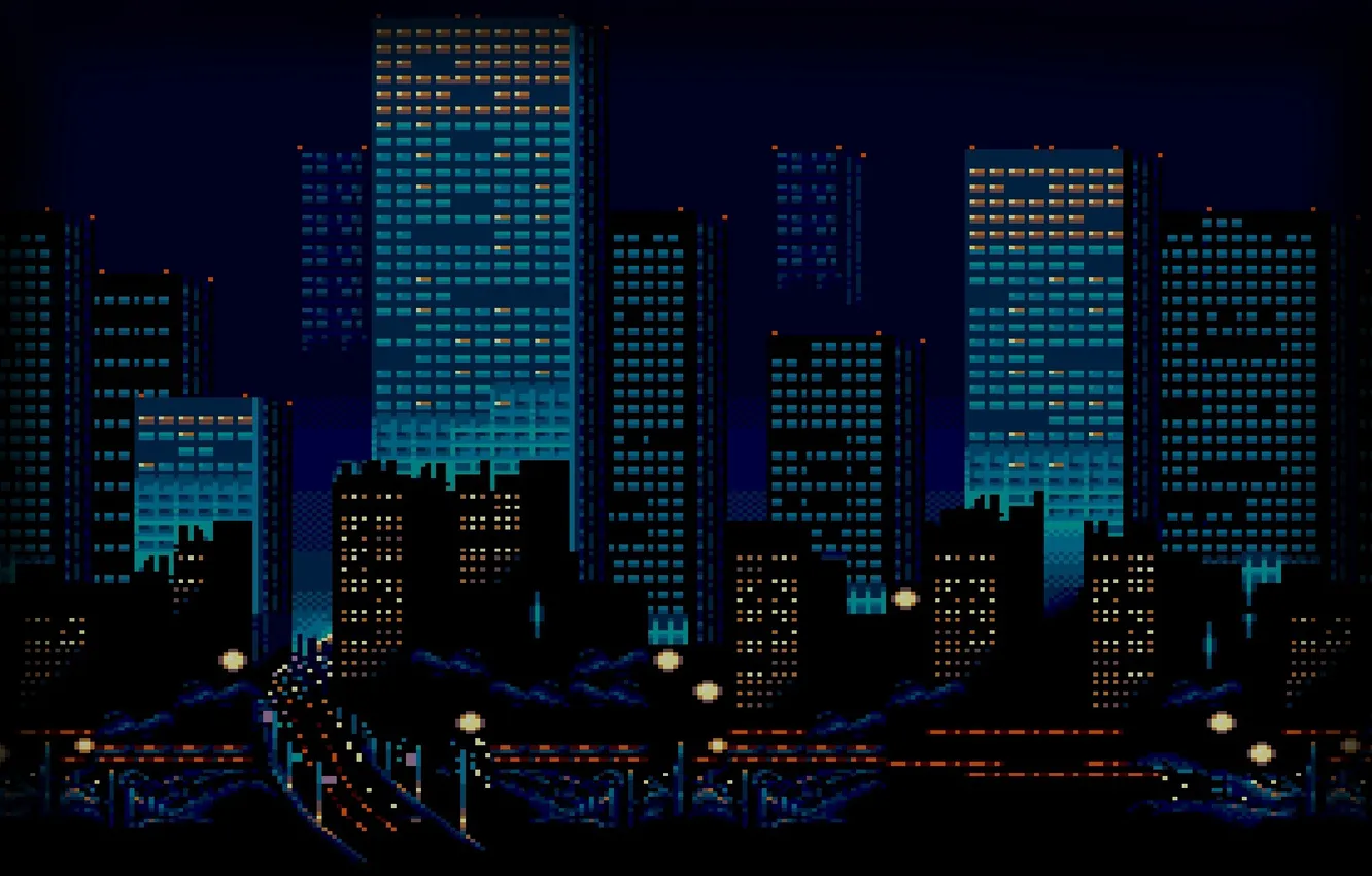 Photo wallpaper city, art, pixels, pixel-art