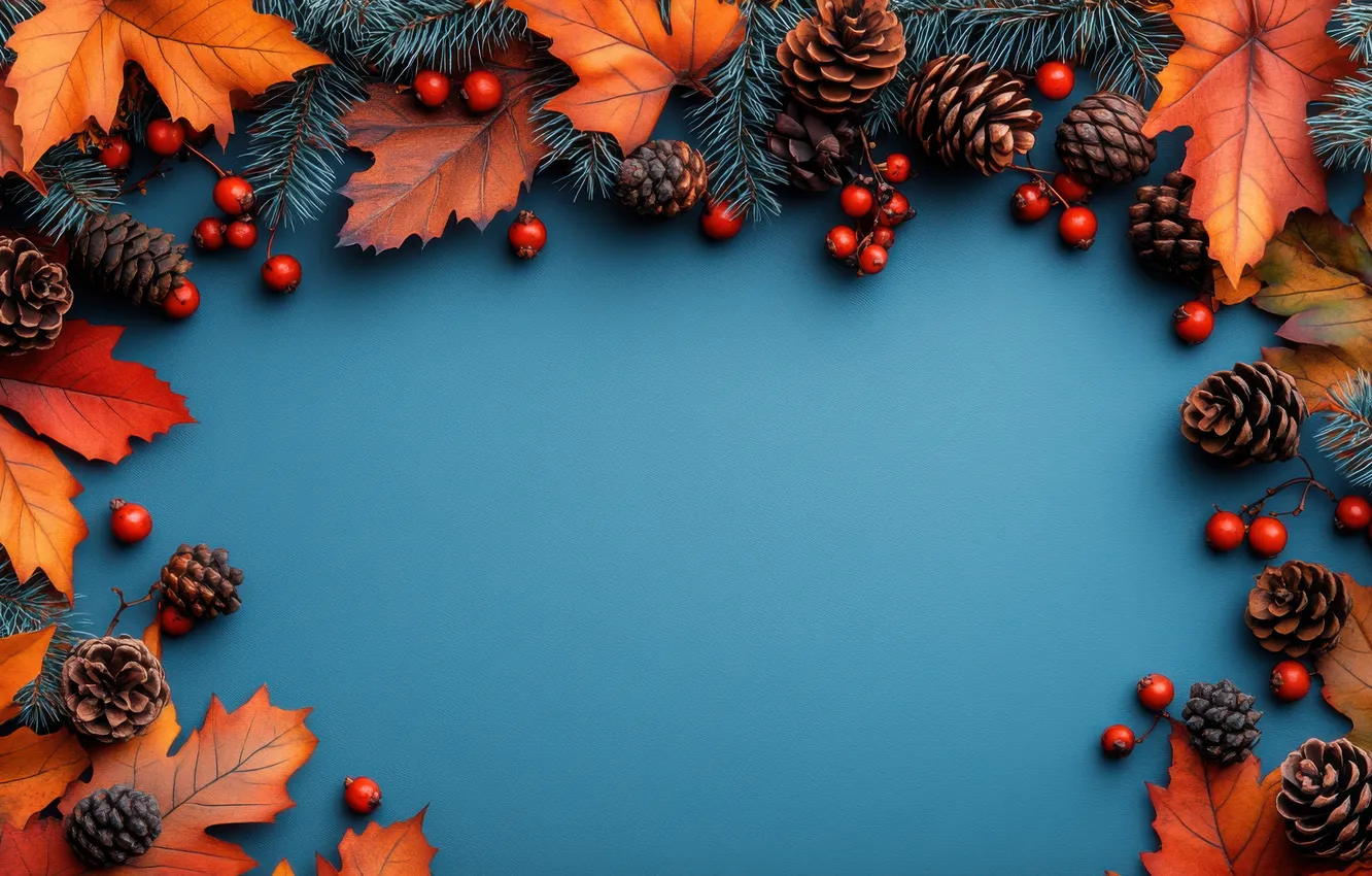 Photo wallpaper autumn, branches, berries, texture, frame, fruit, needles, bumps