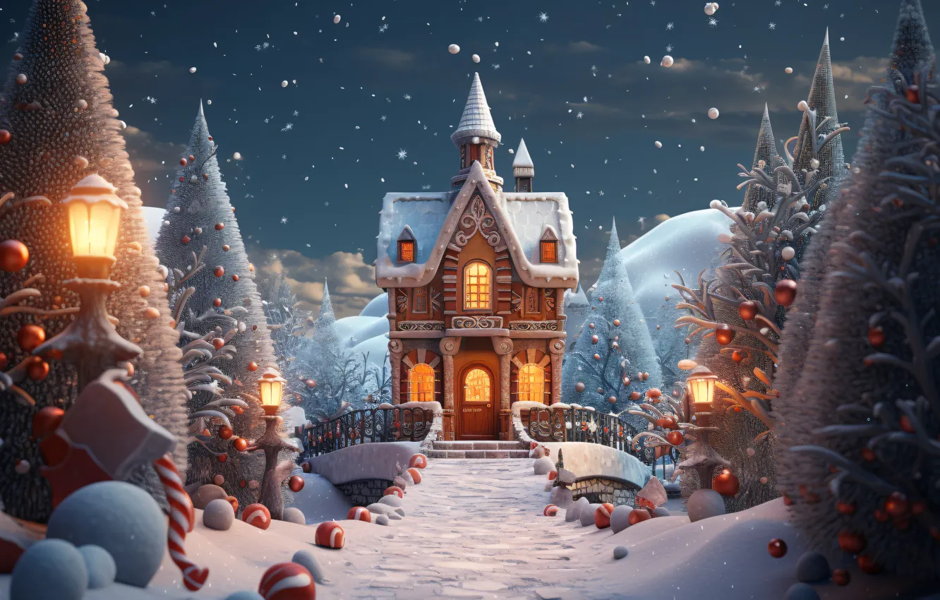 Wallpaper winter, snow, New Year, village, Christmas, houses, house ...