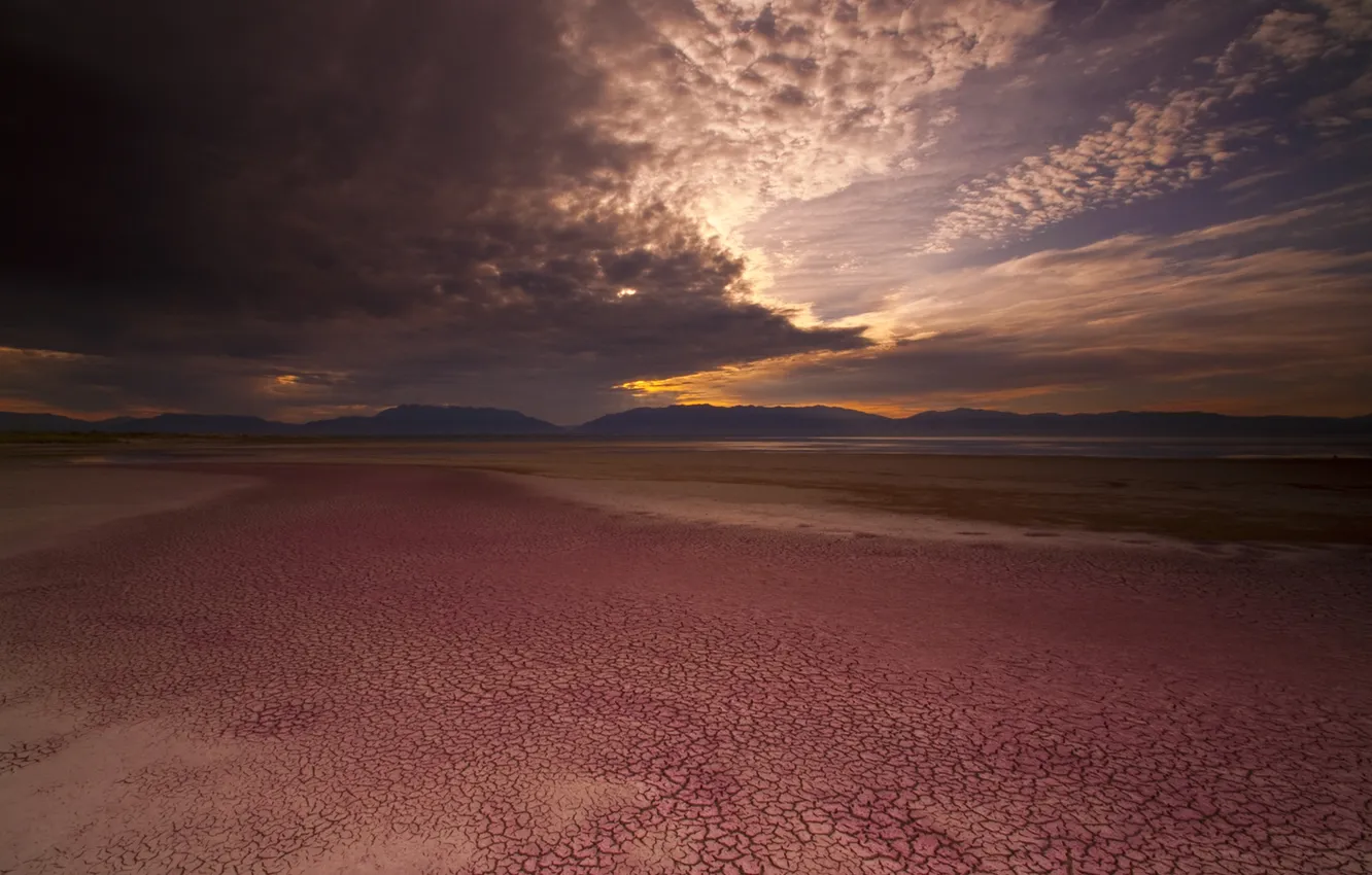 Photo wallpaper sunrise, Great Salt Lake, antelope island
